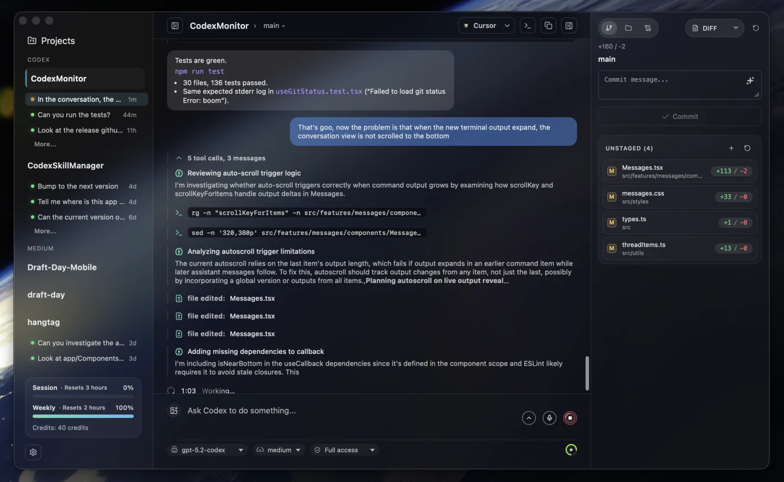 Screenshot of Codex Monitor